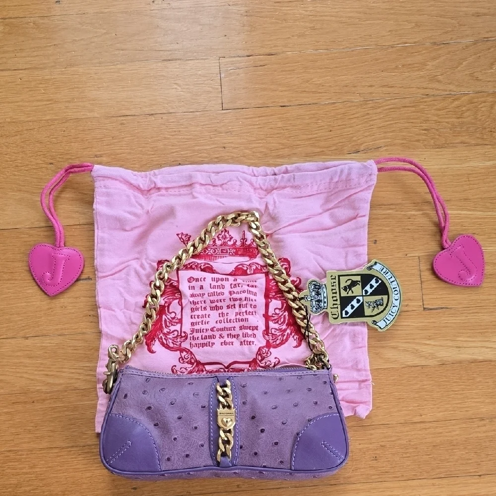 NWT Vintage Juicy Couture Purple Leather Clutch With Gold Chain Rare 2000s Y2K